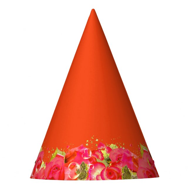 Pink & Orange Roses Party Hat (Front)