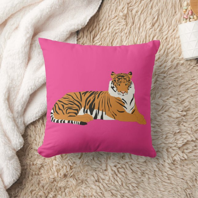 Pink Orange Safari Tiger Animal  Throw Pillow (Blanket)