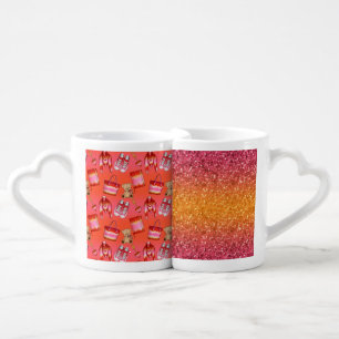 PINK & ORANGE SCRAF SNEAKERS TEDDY BEAR KEYCHAIN COFFEE MUG SET