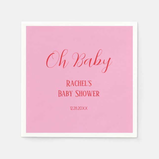 Pink Orange Script Oh Baby Girl Baby Shower Napkins (Front)