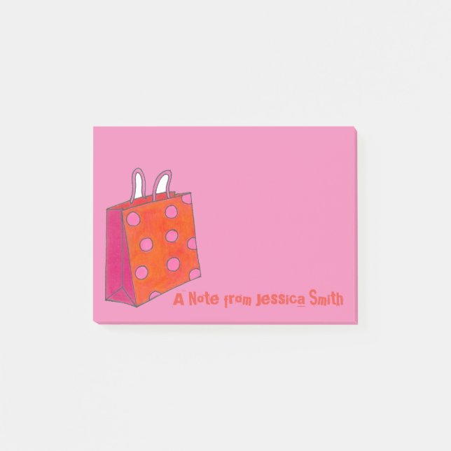 Pink Orange Shopping Bag Shop Fashionista Post Its Post-it Notes (Front)