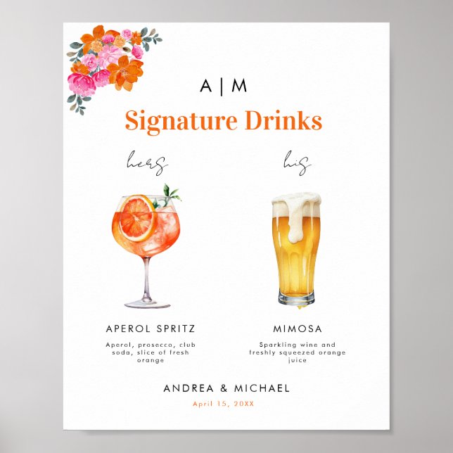 pink orange signature Drink Cocktail Poster (Front)