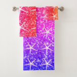 Pink Orange Sparkle Glittery Starfish Patterns Bath Towel Set