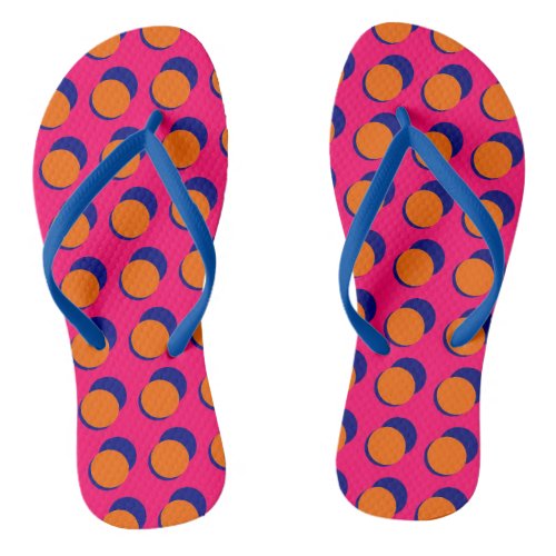 Pink Orange Spots Grid Flip Flops