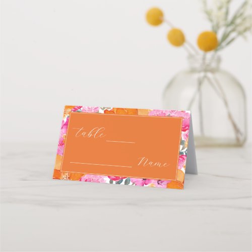 Pink  Orange Spring Summer Garden Wedding Table Place Card