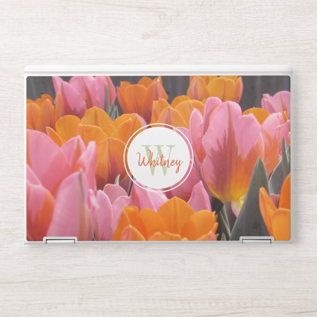 Pink Orange Spring Tulips Photograph Personalized HP Laptop Skin (Front)