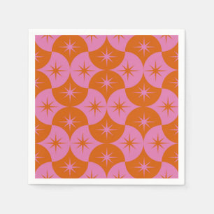 Pink Orange Starbursts on Mid Century Scallop Napkins
