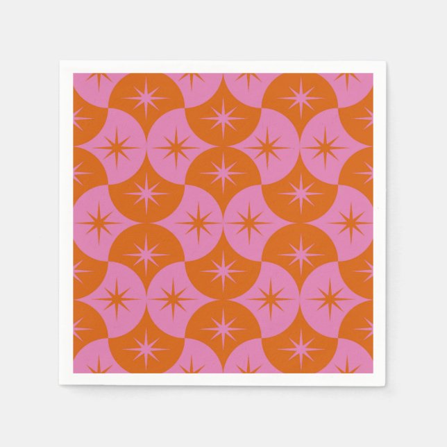 Pink Orange  Starbursts on Mid Century Scallop  Napkins (Front)