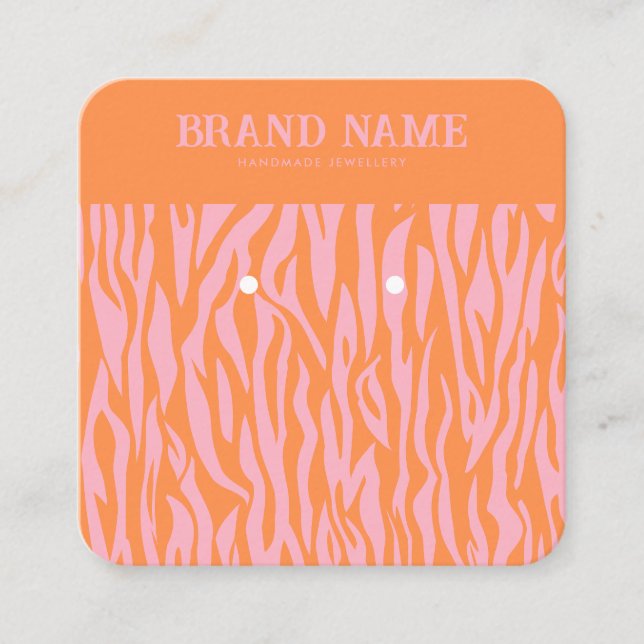 Pink Orange Striped Modern Earrings Display Card (Front)
