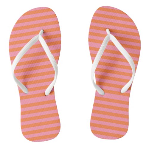Pink  Orange Stripes Flip Flops