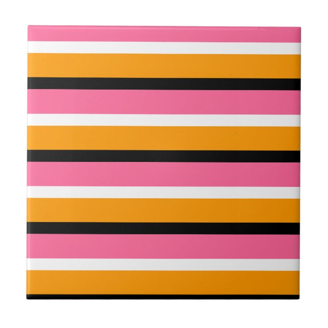 Pink Orange Stripes Horizontal Lines Ceramic Tile (Front)