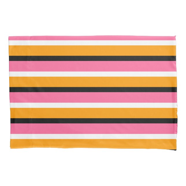 Pink Orange Stripes Horizontal Lines Pillow Case (Front)