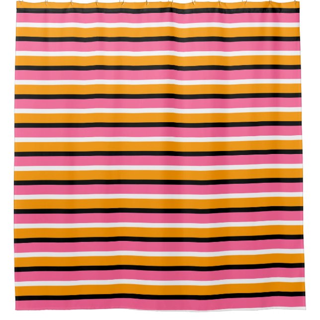 Pink Orange Stripes Horizontal Lines Shower Curtain (Front)