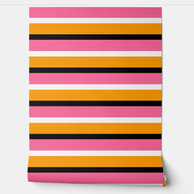 Pink Orange Stripes Horizontal Lines Wallpaper (Unrolling)