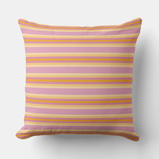 Pink Orange Stripes Throw Pillow (Front)