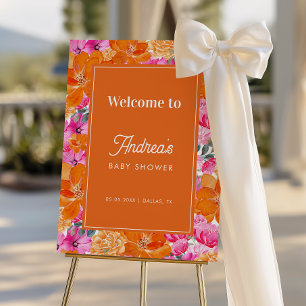 Pink Orange Summer Baby Shower Welcome Sign