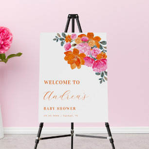 Pink & Orange Summer Floral Baby Shower Welcome Foam Board