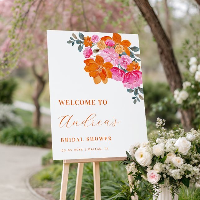 Pink & Orange Summer Floral Bridal Shower Welcome Foam Board (Creator Uploaded)