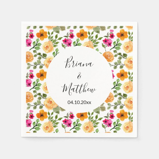 Pink Orange Summer Floral  Napkins (Front)
