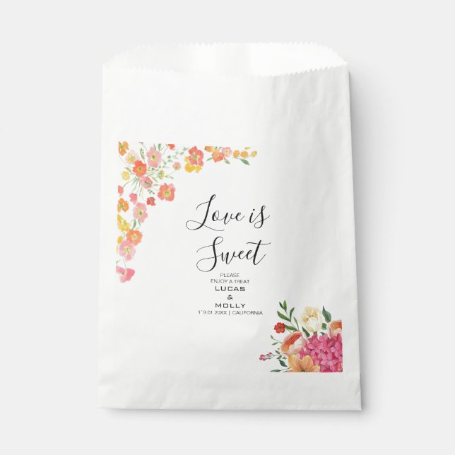 Pink & Orange Summer Floral Wedding Favor Bag (Front)