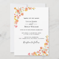 Pink & Orange Summer Floral Wedding Invitation