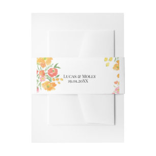 Pink & Orange Summer Floral Wedding Invitation Belly Band