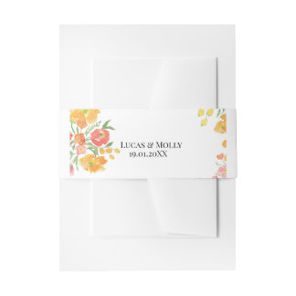 Pink & Orange Summer Floral Wedding Invitation Belly Band