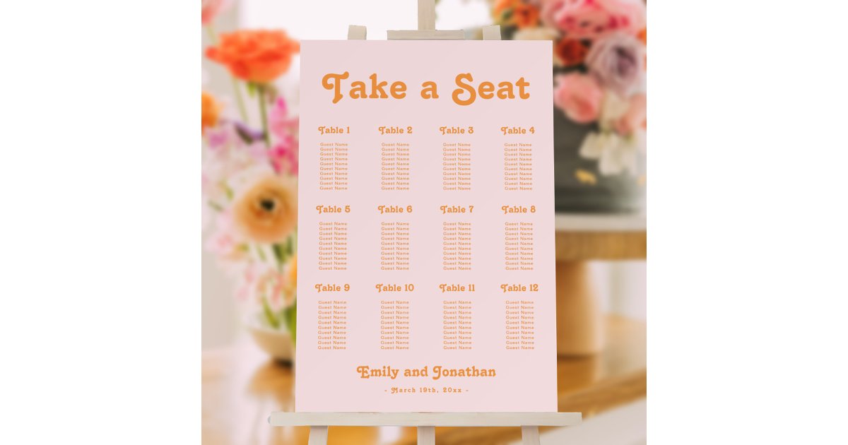 Pink Orange Summer Sunset Wedding Seating Chart Foam Board Zazzle