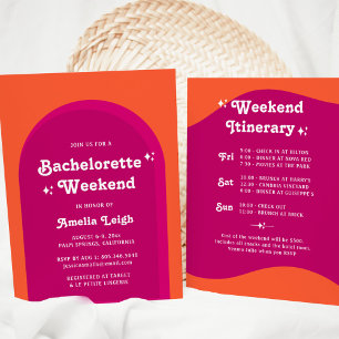 Pink & Orange Sunset Retro Bachelorette Weekend Invitation