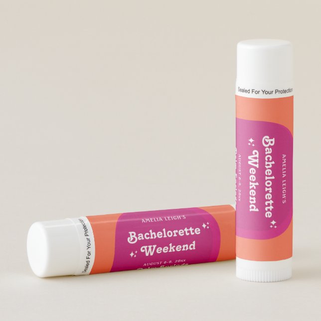 Pink & Orange Sunset Retro Bachelorette Weekend Lip Balm (Front)