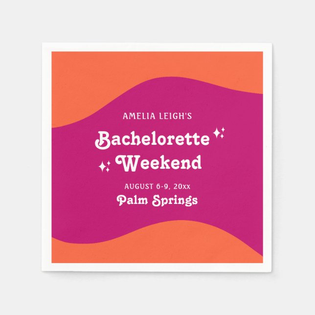 Pink & Orange Sunset Retro Bachelorette Weekend Napkins (Front)