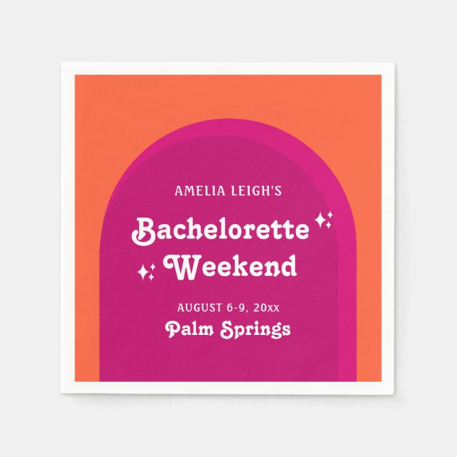 Pink & Orange Sunset Retro Bachelorette Weekend Napkins (Front)