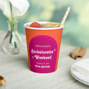 Pink & Orange Sunset Retro Bachelorette Weekend Paper Cups