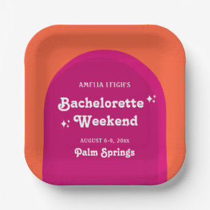 Pink & Orange Sunset Retro Bachelorette Weekend Paper Plates