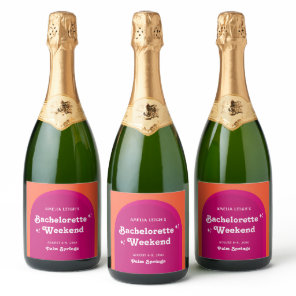 Pink & Orange Sunset Retro Bachelorette Weekend Sparkling Wine Label