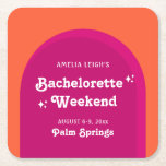 Pink & Orange Sunset Retro Bachelorette Weekend Square Paper Coaster<br><div class="desc">This fun,  colorful retro design features a bright orange & pink sunset theme.</div>
