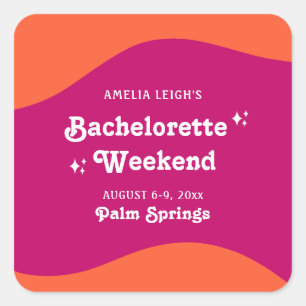 Pink & Orange Sunset Retro Bachelorette Weekend Square Sticker