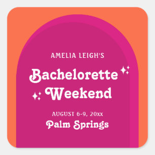 Pink & Orange Sunset Retro Bachelorette Weekend Square Sticker
