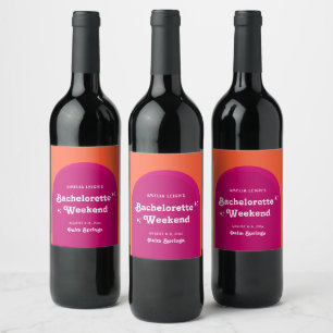 Pink & Orange Sunset Retro Bachelorette Weekend Wine Label