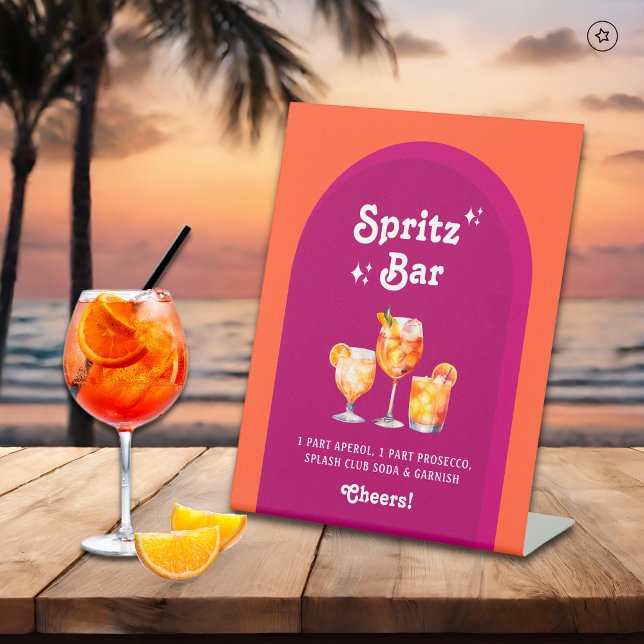 Pink & Orange Sunset Retro Spritz Bar Pedestal Sign (Creator Uploaded)