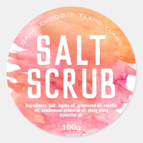Pink Orange Sunset Watercolor Salt Scrub Labels