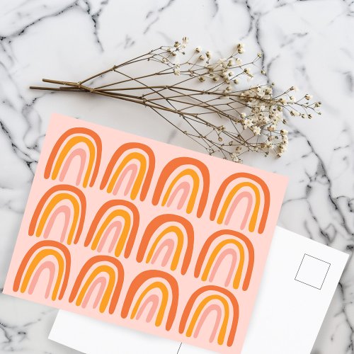 Pink Orange Sweet Rainbow Pattern Postcard