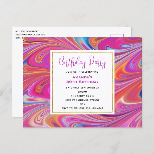 Pink Orange Swirls Abstract Design Birthday Party Postcard