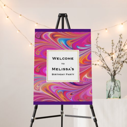 Pink Orange Swirls Groovy Birthday Welcome Foam Board