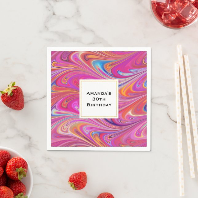Pink Orange Swirls Groovy Design Birthday Napkins (Insitu)