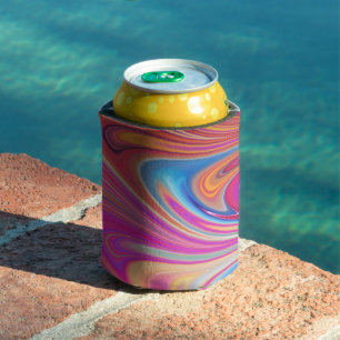 Pink Orange Swirls Groovy Design Can Cooler