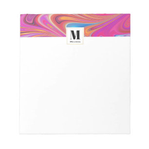 Pink Orange Swirls Groovy Design Monogram Notepad