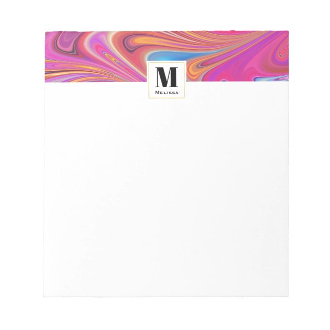 Pink Orange Swirls Groovy Design Monogram Notepad (Front)