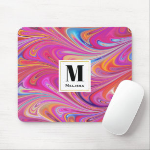 Pink Orange Swirls Groovy Design Mouse Pad
