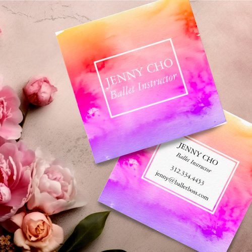 Pink Orange Swirls  Splashes Watercolor Custom  Square Business Card